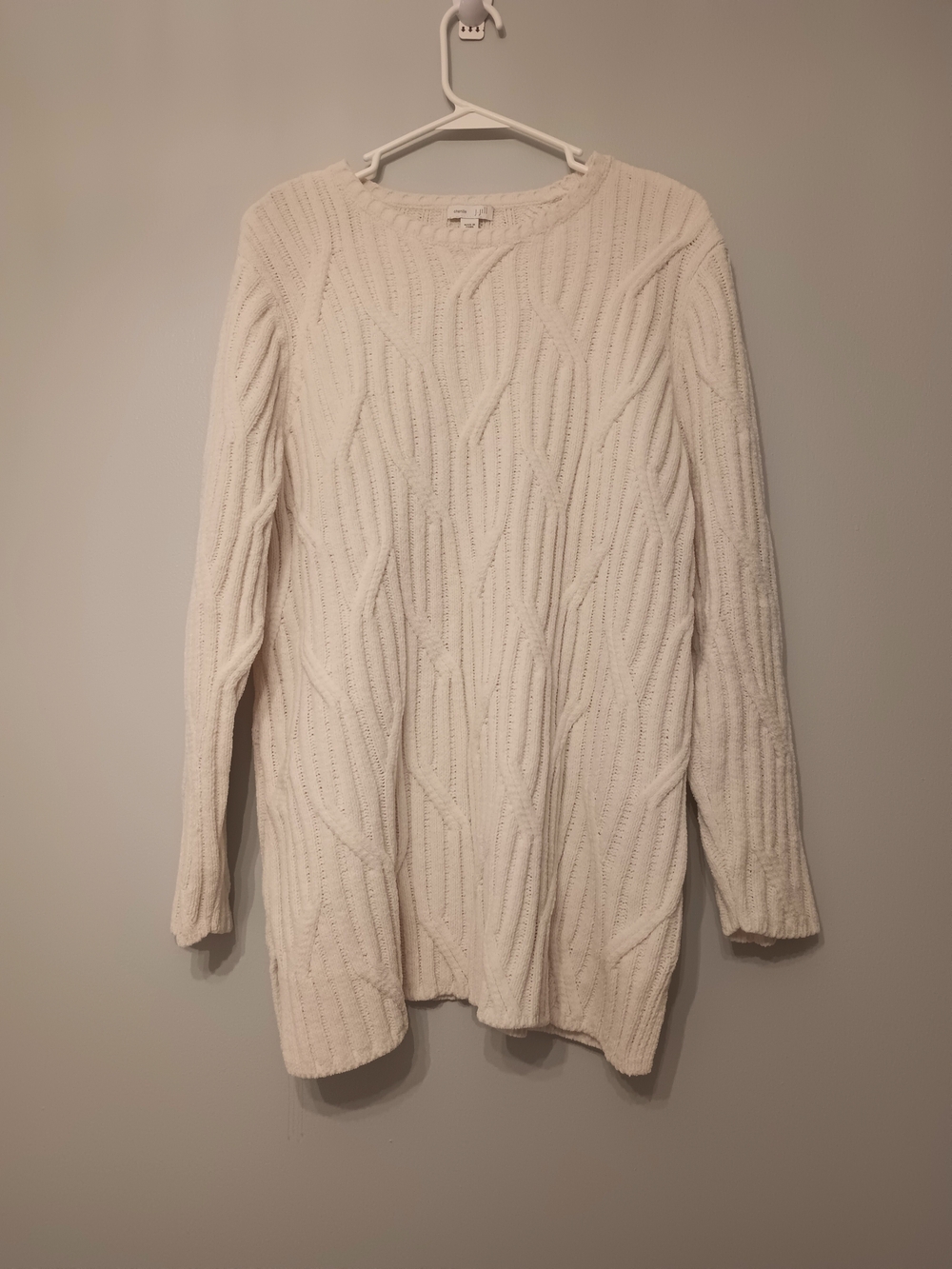 J. Jill Cream Cable-Knit Chenille Scoop Neck Sweater L